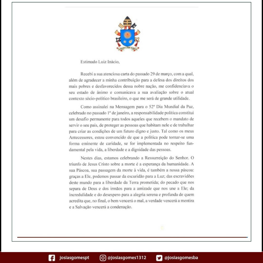 Papa Envia Carta Redentora A Lula!