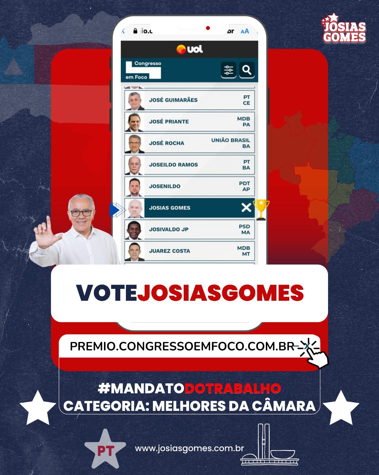 Prêmio Congresso Em Foco 2023: Vote Josias Gomes!