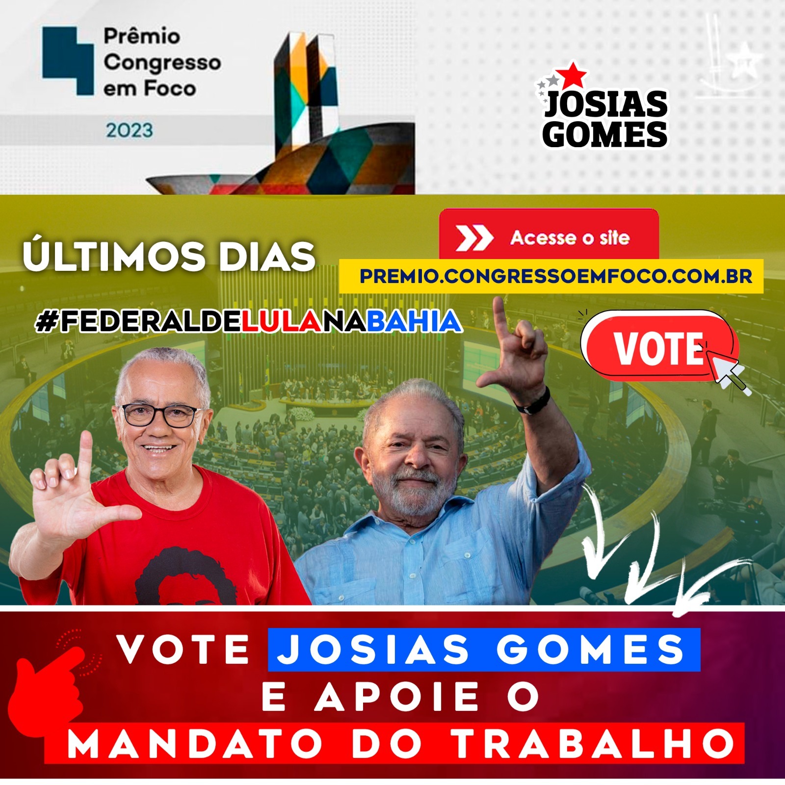 Prêmio Congresso Em Foco 2023: Vote Josias Gomes!