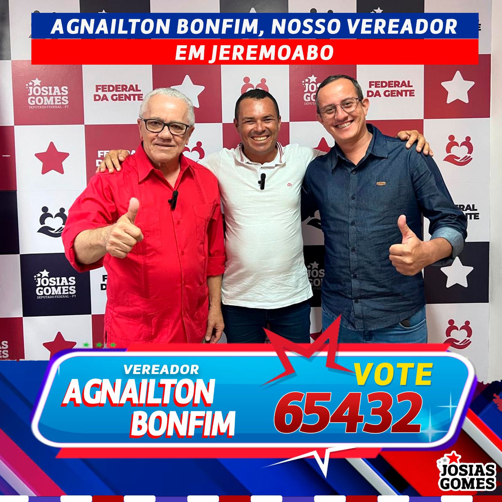 Em Jeremoabo, Para Vereador, Vote Agnailton Bonfim: 65432