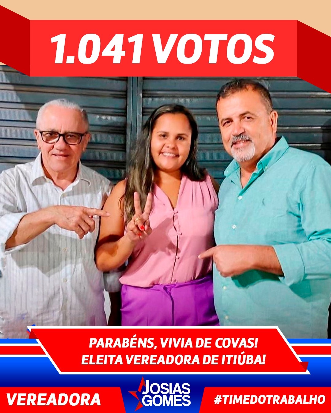 Obrigado, Itiúba! Reelegemos Vivias De Covas Com 1.041 Votos!