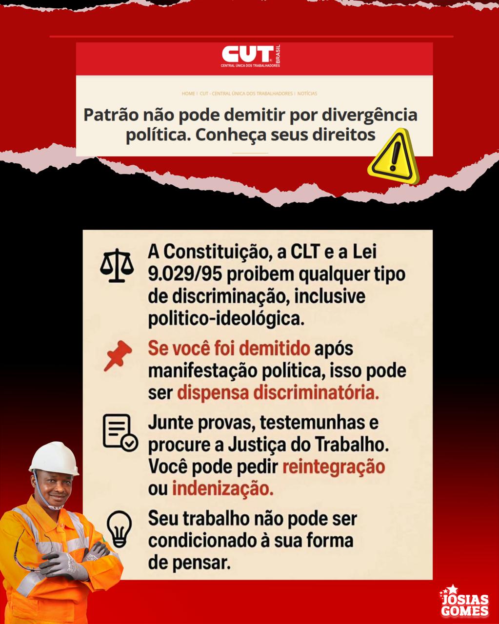 Patrão Não Pode Demitir Trabalhador Por Divergência Política! Conheça Seus Direitos