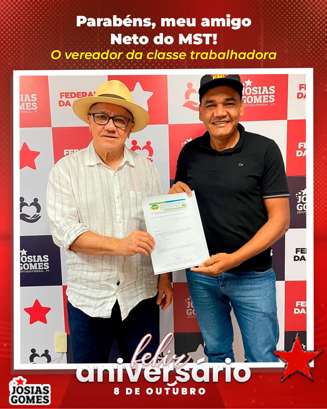 Felicidades Neto Do MST, Vereador Da Classe Trabalhadora