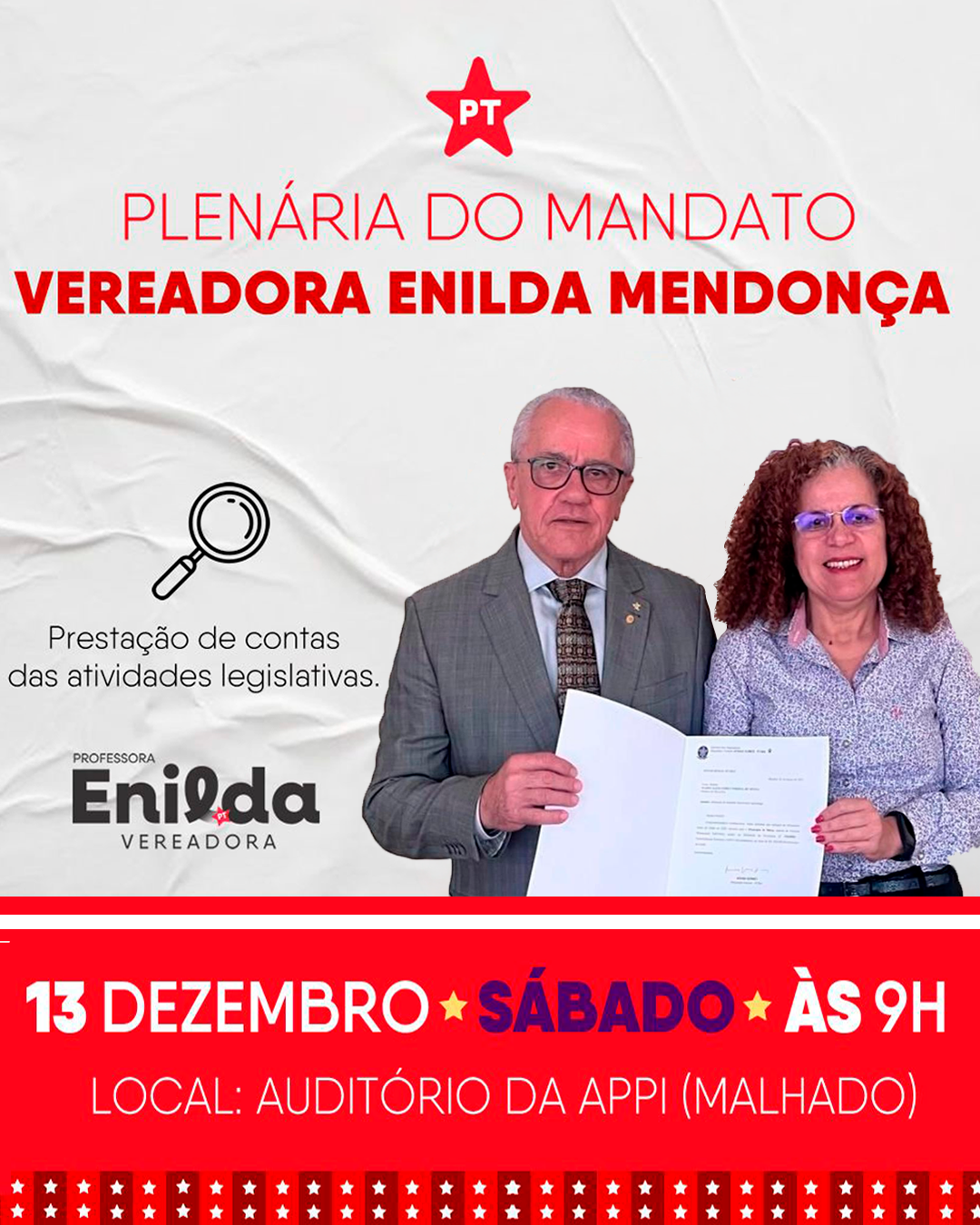 Convite: Plenária Da Vereadora Enilda Mendonça