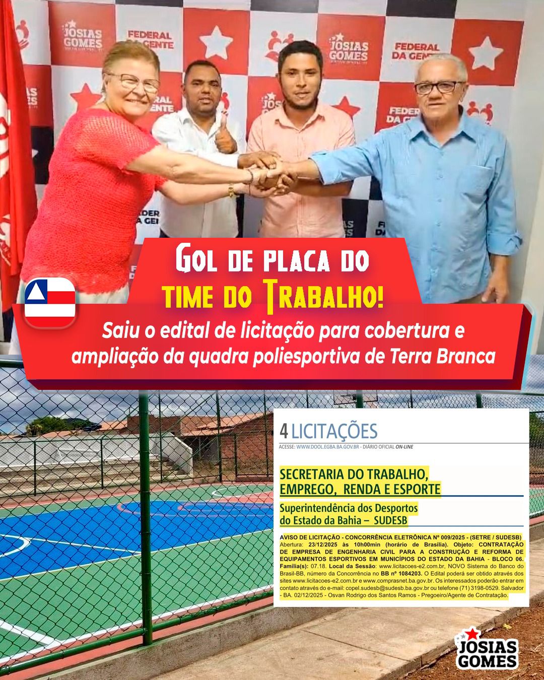 Saiu O Edital De Licitação Para A Construção Da Cobertura E A Ampliação Da Quadra Poliesportiva No Povoado De Terra Branca.